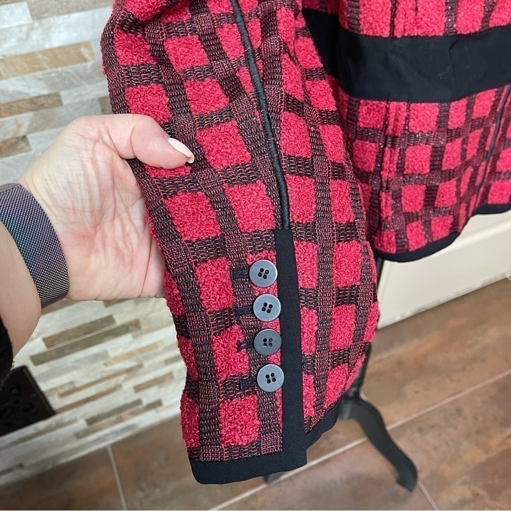 Carlisle Red Black Tweed Plaid Blazer Jacket Career Women's Size 16 - Picture 11 of 16